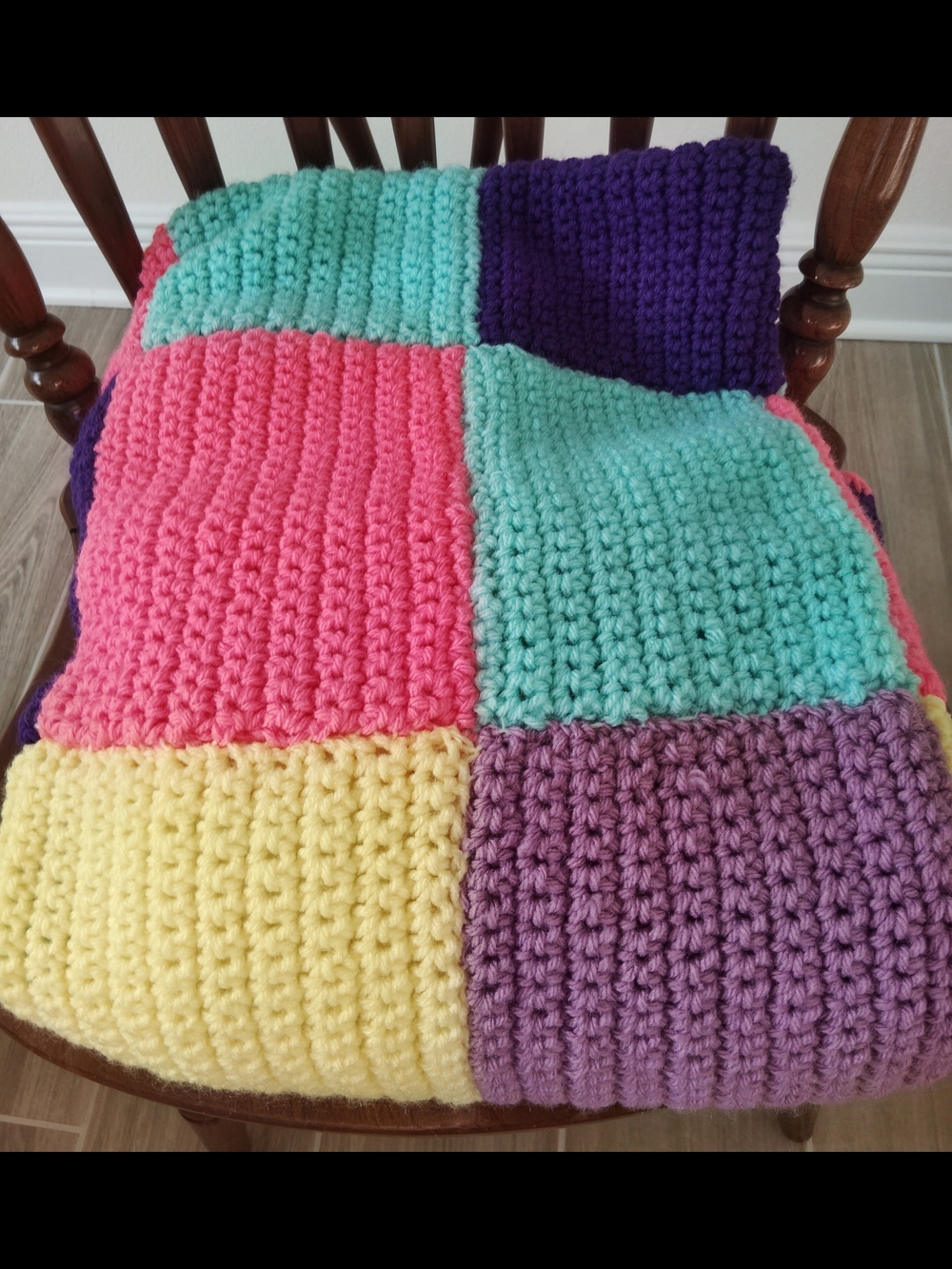 Handcrafted Multicolor Colorblock Patchwork Crochet Throw Blanket - Picture 6 of 7